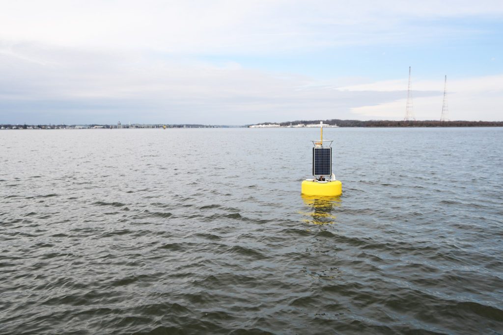 Smart buoy floating on Potomac River