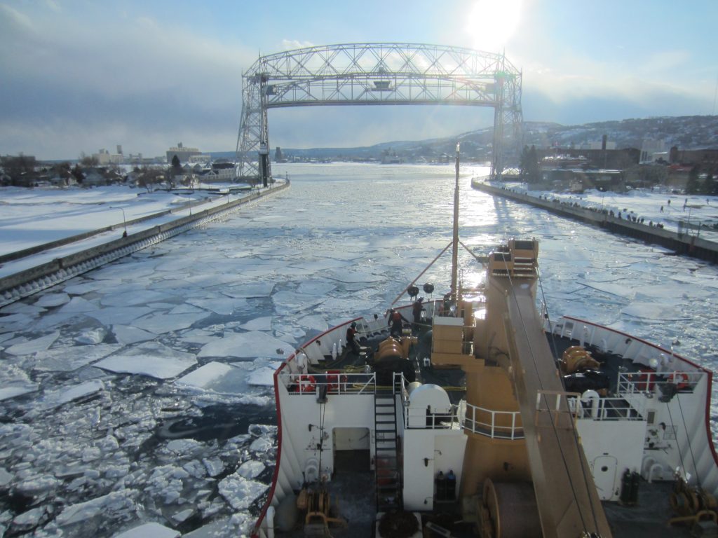 U.S. Coast Guard Cutter Mackinaw is an icebreaking vessel on the Great Lakes that assists in keeping channels and harbors open to navigation. In this photo taken in 2013