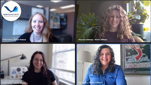 NOAA Research Service librarians in a Google Meet call. Clockwise from top left: Katie Poser