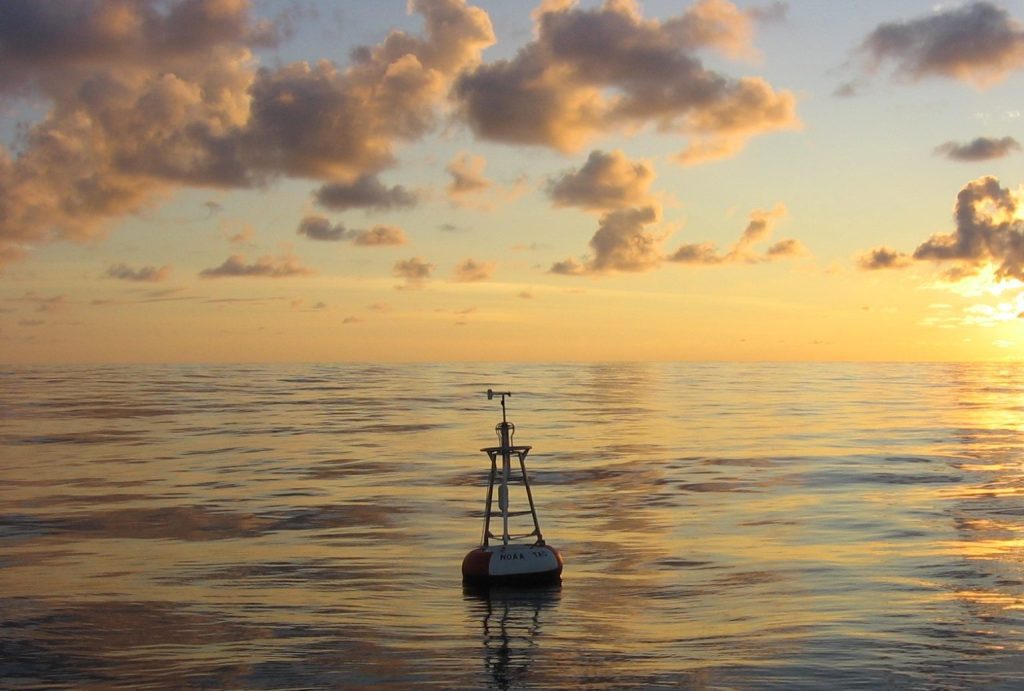Moored buoy collecting atmospheric and oceanic data in the tropical pacific to improve our understanding of climate and weather. Credit: NOAA PMEL