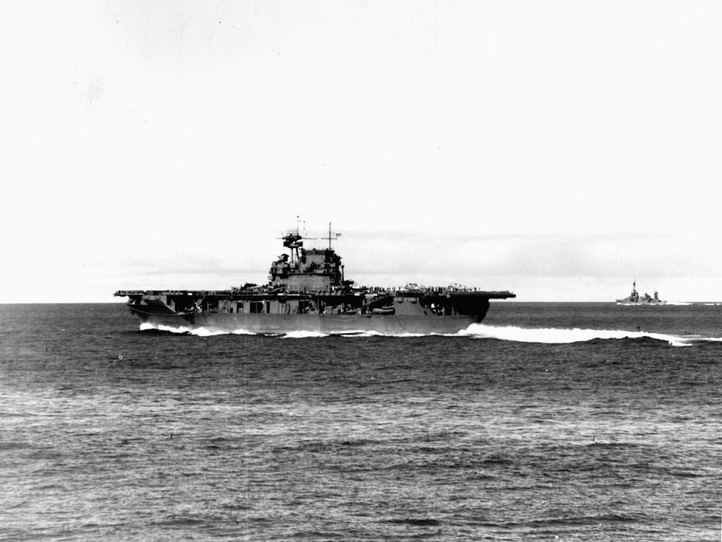Seen here in an archive image from June 4, 1942, the aircraft carrier USS Enterprise played a pivotal role in the Battle of Midway. Image courtesy of the U.S. Navy/National Archives.