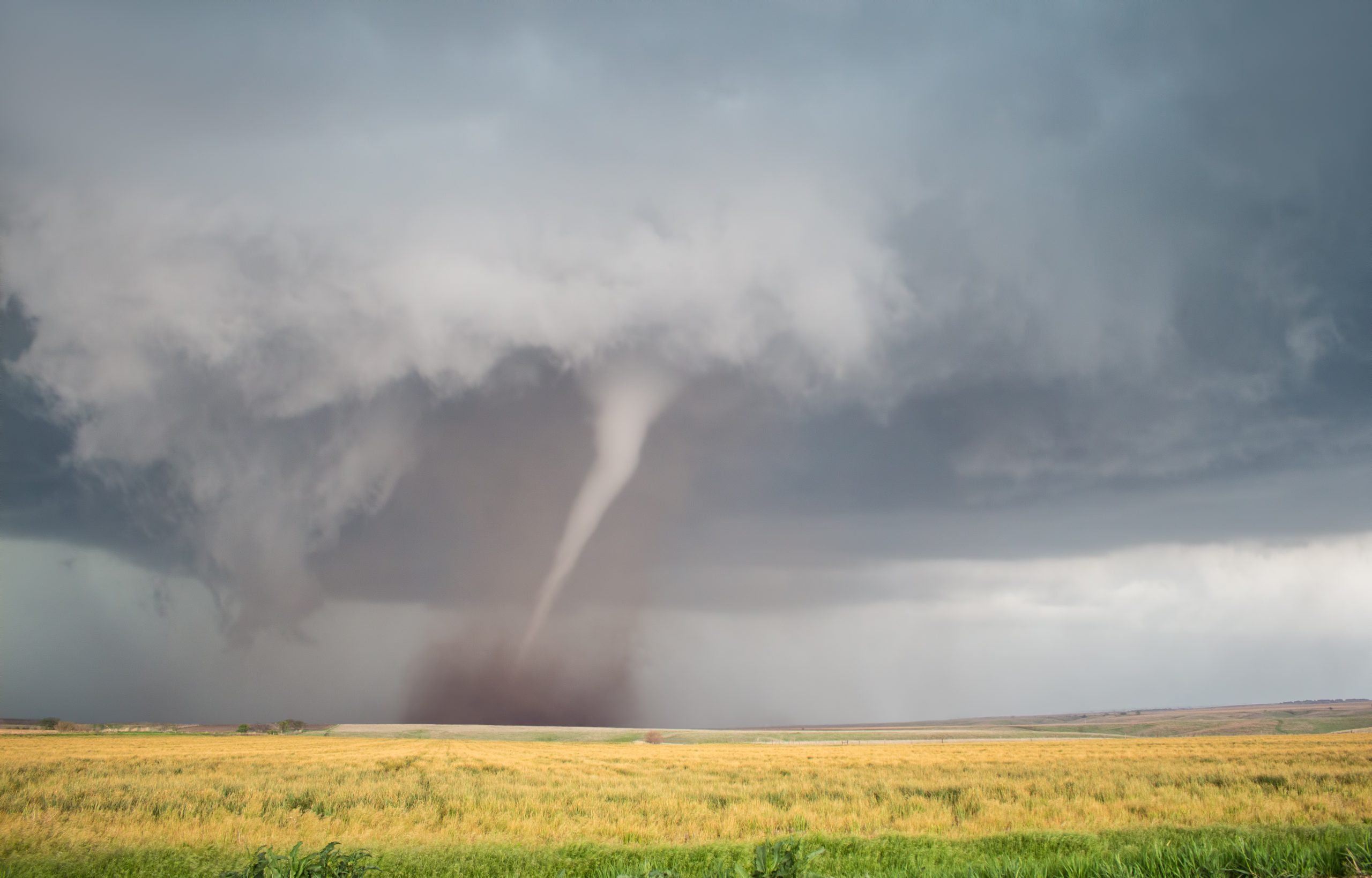 Tornado touching ground in a field